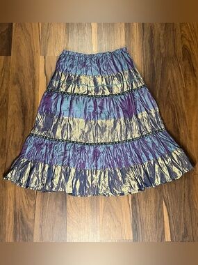 Vintage 90s/Y2K iridescent tiered midi skirt with ribbon detailing